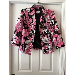 Vintage TanJay Blazer Jacket‎ Black Pink Floral Women's Size 12 Office Core Full